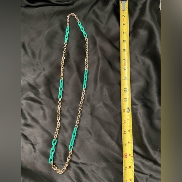 J.CREW Turquoise Green Lucite Link Gold Chain - Picture 1 of 2